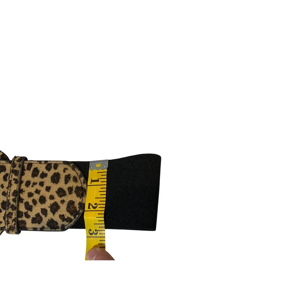 Womens Leopard Print Wide Elastic Waist Belt Animal‎ Print Brown Black Buckle